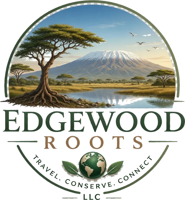 Illustrated Edgewood Roots badge: an acacia tree with visible roots above a mountain and water